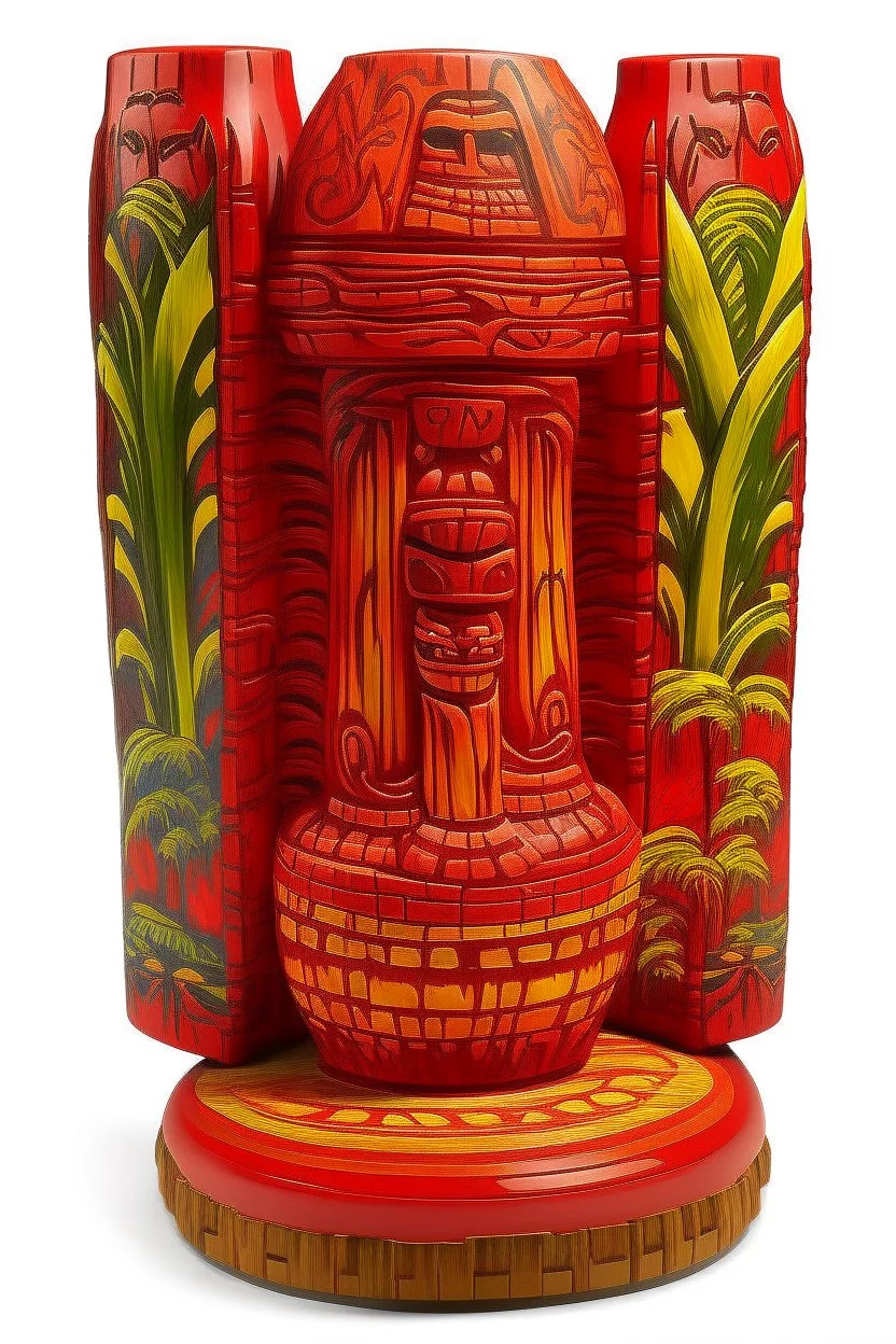 A red Fire Banescale designed in Hawaiian tikis painted by Claude Monet