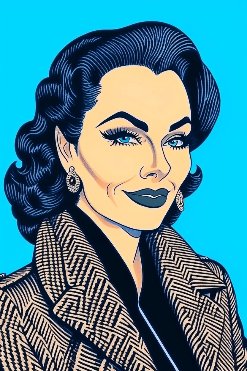 1950s cartoon hero portrait of a famous brunette actress wearing fur and looking luxurious