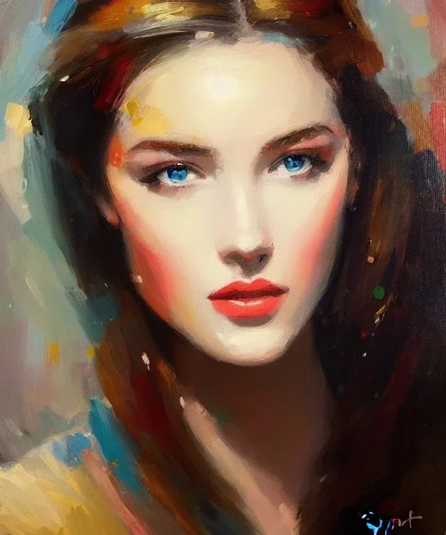 Masterpiece, best quality, The Face of the Curious Female by Bryen Frost rework. trace light, painted impressionist brush strokes. Paint spatters, drips, drabs, dynamic, artstation, Eliza Ivanova