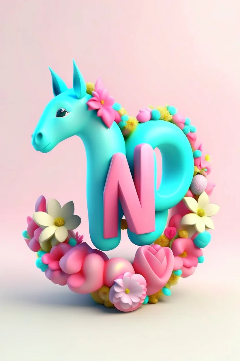Text "Ailyn" in high definition, characterised in the style of Cute unicornio, pastel colour and flowers heart de colour png, illustration, fashion, 3d render, vibrant