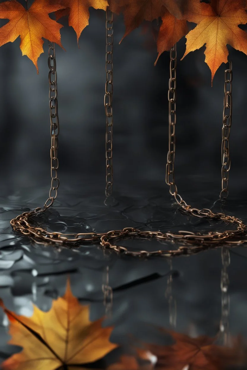 Beautiful abstract chaotic background wallpaper with autumn leaves, glass, reflections, smoke and chains, abstract and combined together