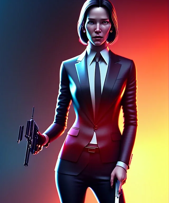 Female John wick, full body, bokeh, hyper realistic