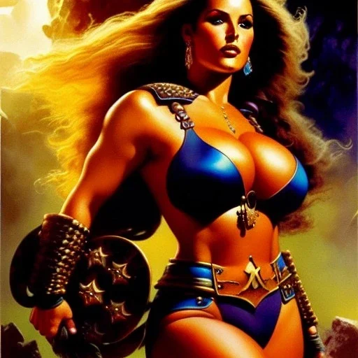 portrait oil on canvas, beautiful busty Female Warrior, minimal armor,comic book cover, mystical colors,insanely detailed,realistic,intrincate detail, 16k resolution, masterpiece,Frank Frazetta,Alex Horley, Simon Bisley,