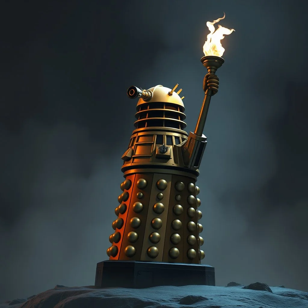 a Dalek raising it's appendage like the statue of liberty holding a torch