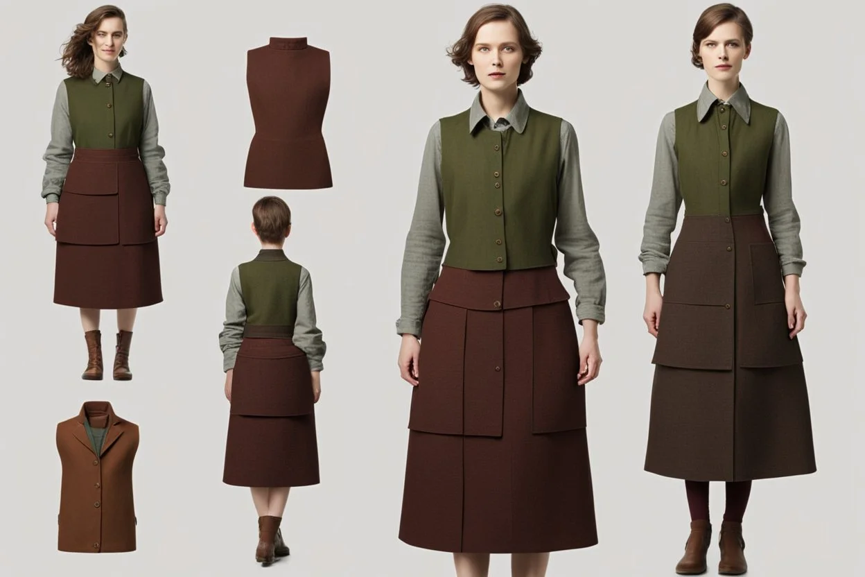 Вариант 3: “Библиотекарь-Исследователь” Платье: Платье-рубашка из плотной ткани (например, льна или хлопка) с длинными рукавами и высоким воротником. Цвет платья может быть темно-зеленым, коричневым или бордовым. Жилет: Коричневый или серый кожаный жилет с множеством карманов. Юбка: Юбка-карандаш из плотной ткани темного цвета, надетая под платье. Аксессуары: Очки в тонкой металлической оправе. Кожаный ремень с книгой и пером. Высокие кожаные ботинки на небольшом каблуке. Бронзовый телескоп или