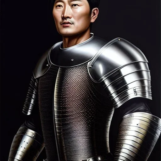 Ultra detailed fullbody Portrait in oil on canvas of Medieval Knight with plate armor,extremely detailed digital painting, extremely detailed face, crystal clear eyes, mystical colors ,perfectly centered image, perfect composition, rim light, beautiful lighting,masterpiece ,16k, stunning scene, raytracing, anatomically correct, in the style of Seung Eun Kim and Steve Jung Jeehyung Lee and Simon Bisley and uncannyknack.