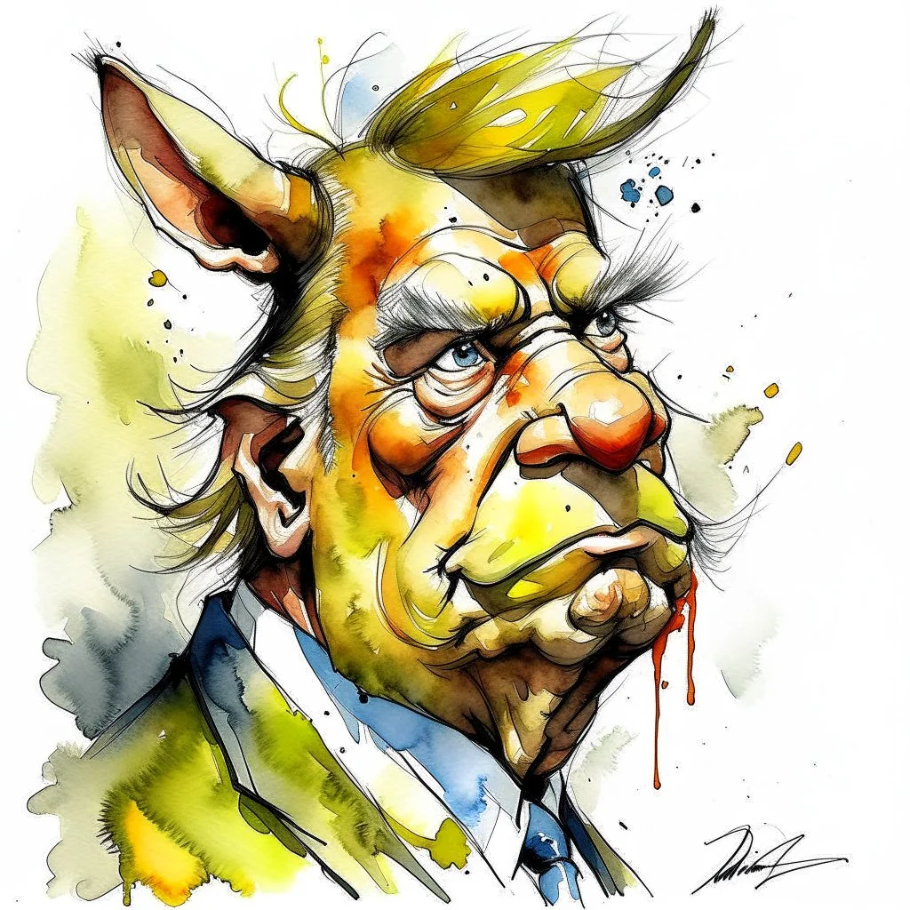 dnd, fantasy, watercolour, humongous strokes, stylistic, portrait, illustration, furry, trump , personable face