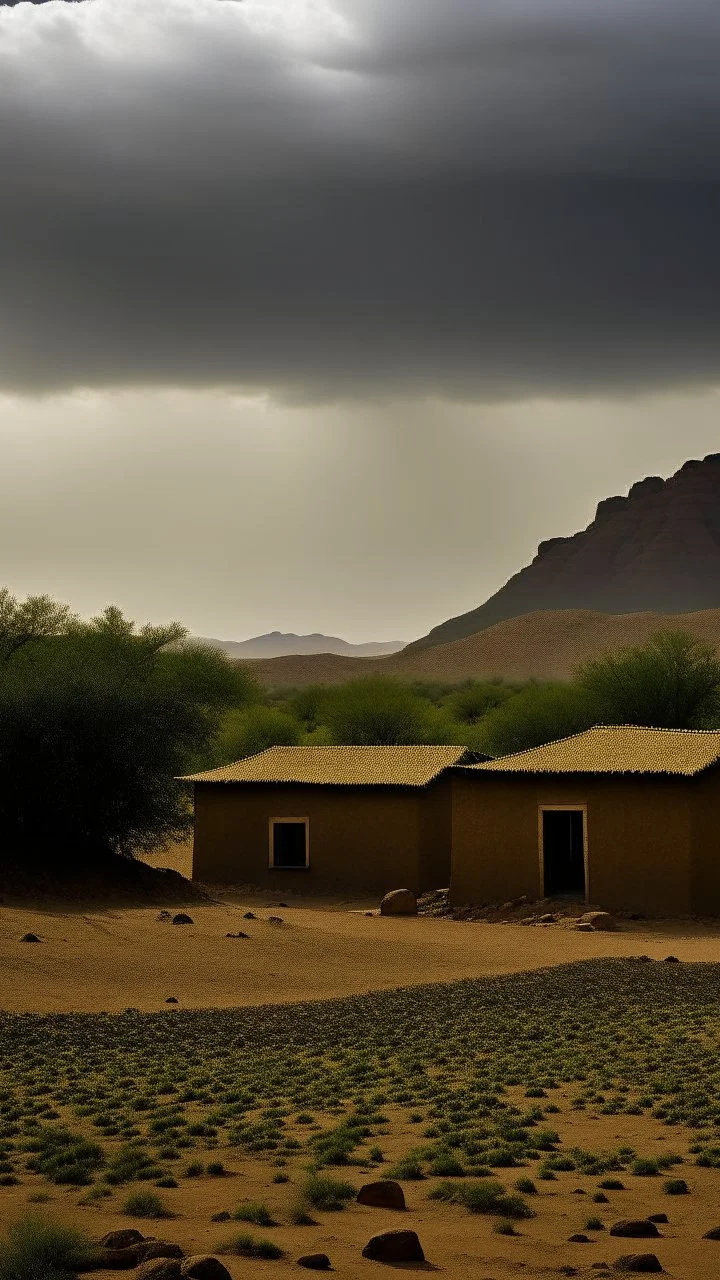 Sudan , kassala mountains, villages and huts , dim cloudy day