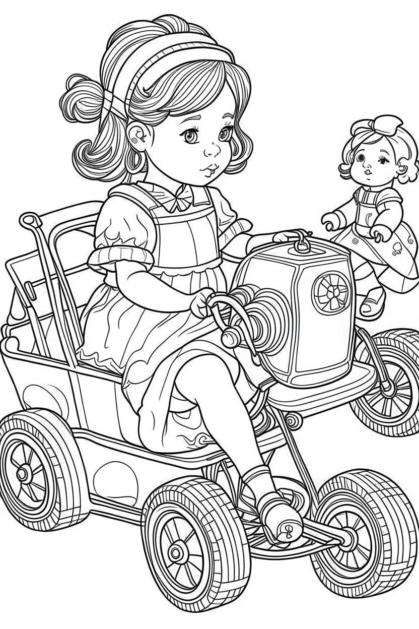 Outline art for coloring page OF A POPULAR TOY IN 1944 FOR A LITTLE GIRL IN THE UNITED STATES OF AMERICA, coloring page, white background, Sketch style, only use outline, clean line art, white background, no shadows, no shading, no color, clear