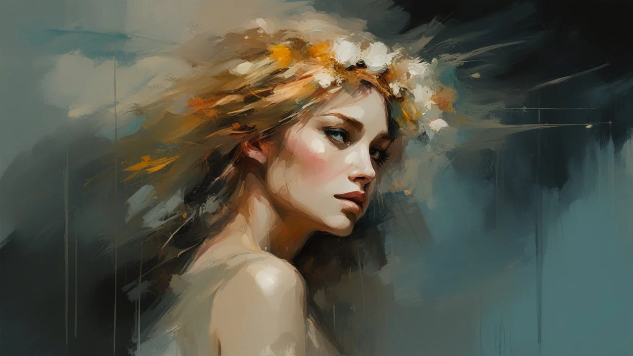 Aphrodite :: digital matt painting with rough paint strokes by Jeremy Mann + Carne Griffiths + Leonid Afremov, black canvas