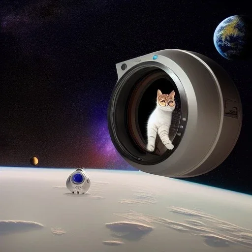 hyper-realistic floating astronaut and cat inside spaceship, cat looking through porthole at milkyway, 8k resolution, high-quality, fine-detail, detailed matte, intricate, 3D octane render, illustration, digital art, brian froud, howard lyon, anna dittman, greg rutowski,