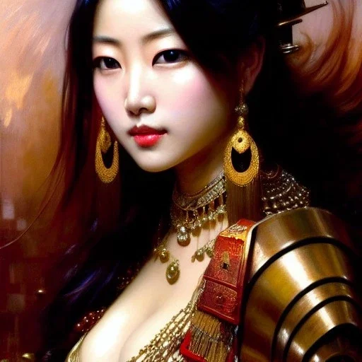 portrait beautiful face japanese Gheisha,busty,ancient metal armor balanciaga fashion clothe painting by gaston bussiere, greg rutkowski, yoji shinkawa, yoshitaka amano, tsutomu nihei, donato giancola, tim hildebrandt, oil on canvas, cinematic composition, extreme detail,fit full head inside picture,16k