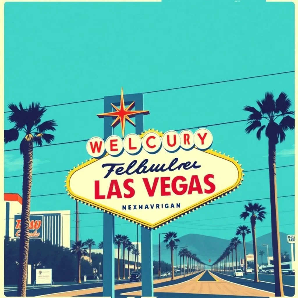 1960's travel poster, retro-style, the Las Vegas Welcome to Las Vegas sign