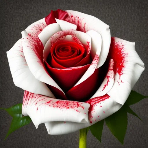 A white rose bleeding red blood from its stem