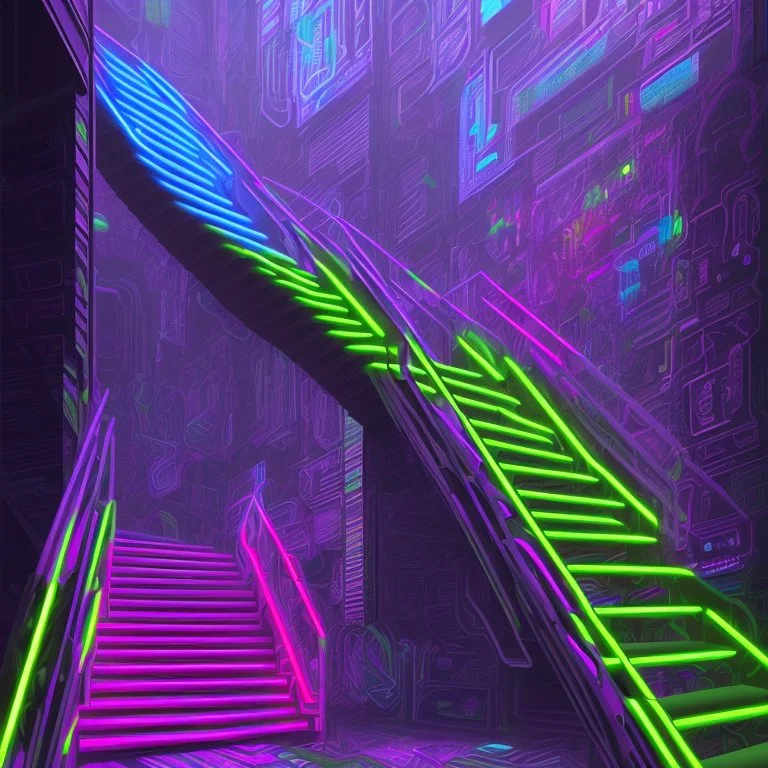 colorful modern bold camo illusion cyberpunk neon stairs