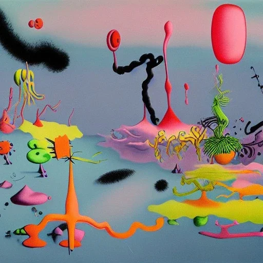 sureal landscape in microcosm with bacteria and viruses by yves tanguy and dr seuss