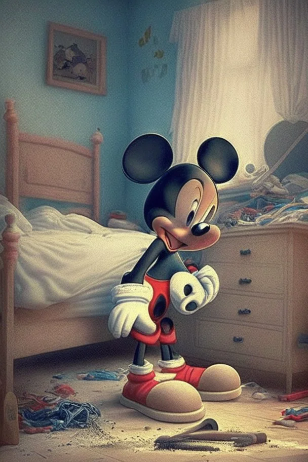 Mickey Mouse cleaning his room