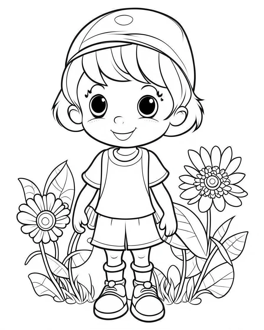 cartoon coloring pages , no black color, no no flower, b/w outline art for kids coloring book page, Kids coloring pages, full white, kids style, white background, whole body, Sketch style, full body (((((white background))))), only use the outline., cartoon style, line art, coloring book, clean line art, white background, Sketch style