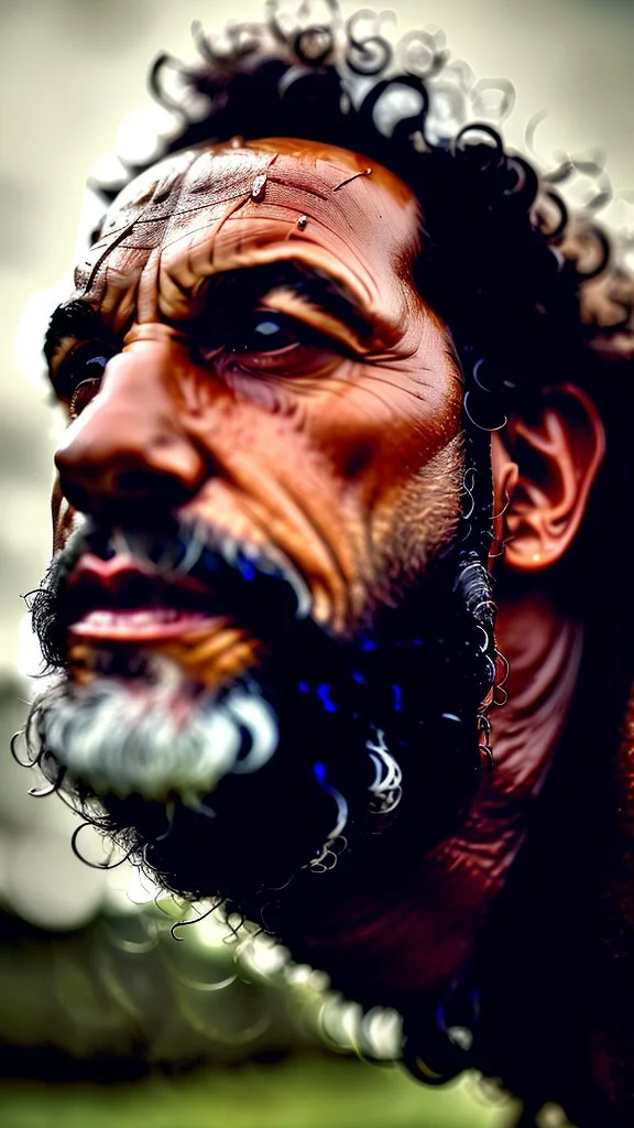 full figure photography of a serious wet dirty muscular ugly chubby sweaty 63 years old strong sardinian shepherd sitting under the rain , bulge, manly chest, beard, curly hairs, photorealistic, 4k, misery, poverty, emotive eyes, daylight