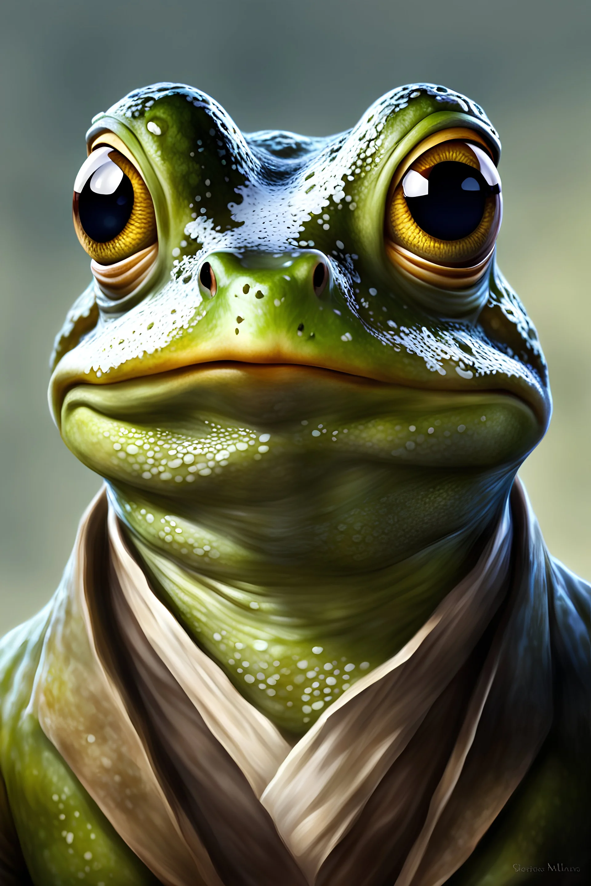 Frog,dnd, portrait, {male, servant, poor, mountain}, realism, realistic, semi-realistic, fantasy