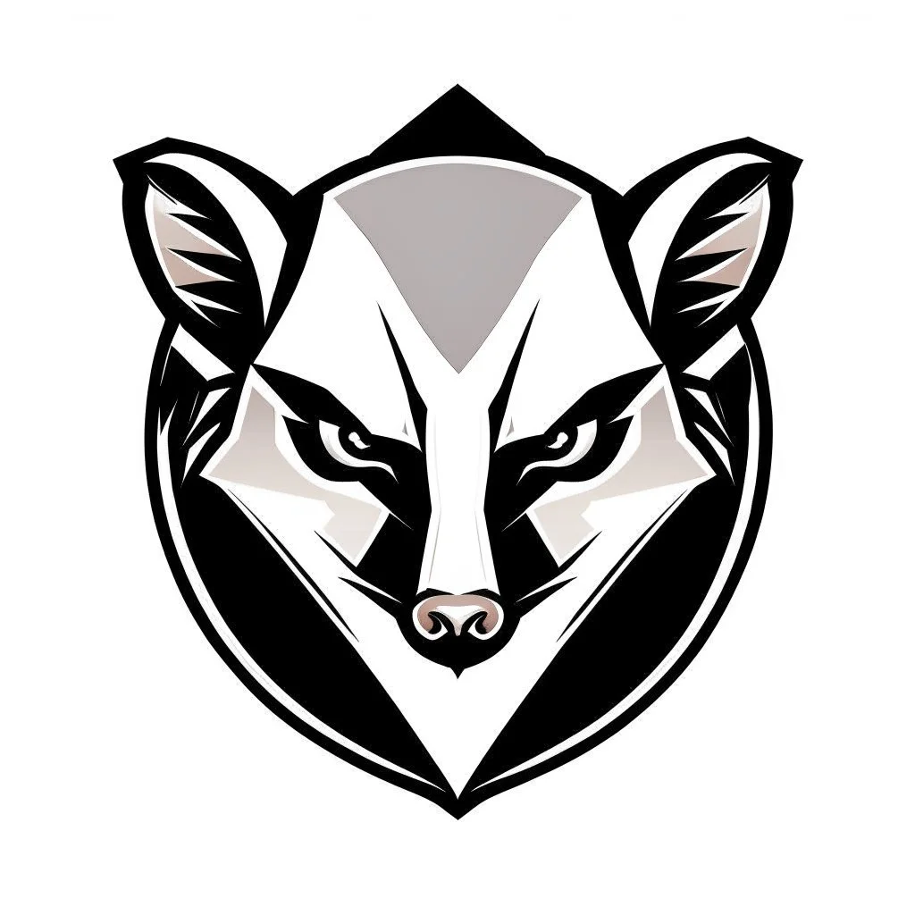 Rat face(Angry) logo on a triangular shield shape, vector(black white and gray)