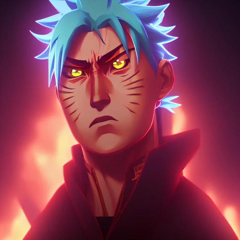 portrait of naruto, fire eyes, ultimate power, beast mode,cyberpunk effect,