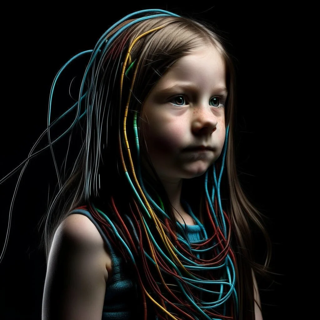 girl with hair made of ethernet cables