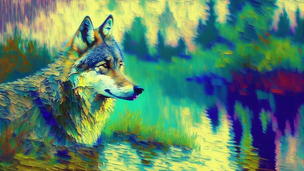 a wolf in monet style