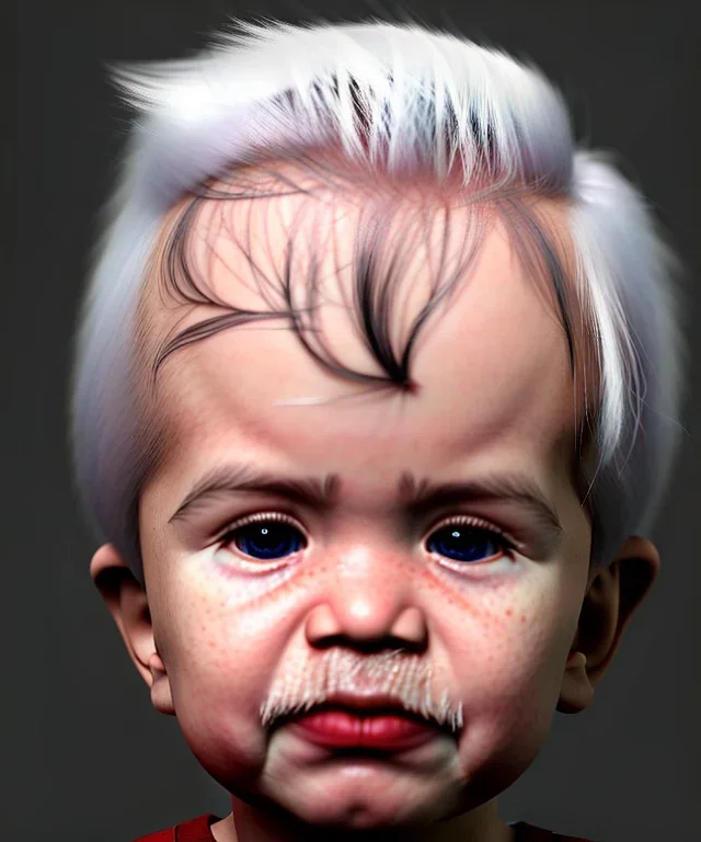 Pedro almodovar toddler, full body, white hair, dramatic lighting, hyper realistic