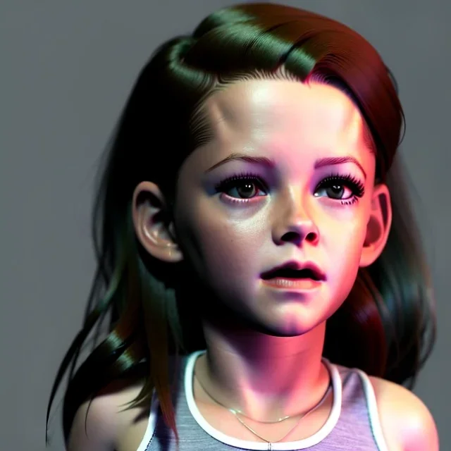 Kristen stewart toddler, full body, dramatic lighting, hyper realistic