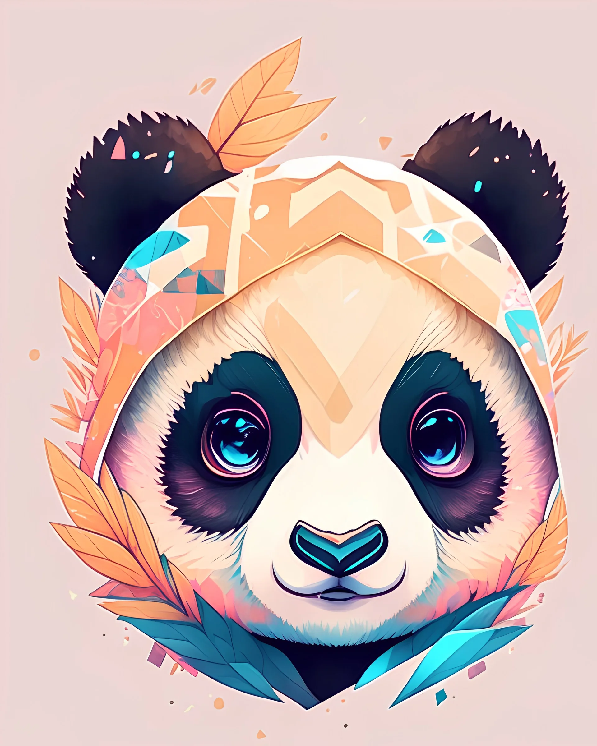 A detailed illustration face ninja panda, fire, t-shirt design, in the style of Studio Ghibli, pastel tetradic colors, vector art, cute and quirky, fantasy art, watercolor effect, bokeh, Adobe Illustrator, hand-drawn, digital painting, low-poly, soft lighting, bird's-eye view, isometric style, retro aesthetic, focused on the character, 4K resolution, photorealistic rendering, using Cinema 4D, vector logo, vector art, put word "FuriuS", 2d, emblem, 2d, use pasten colors png