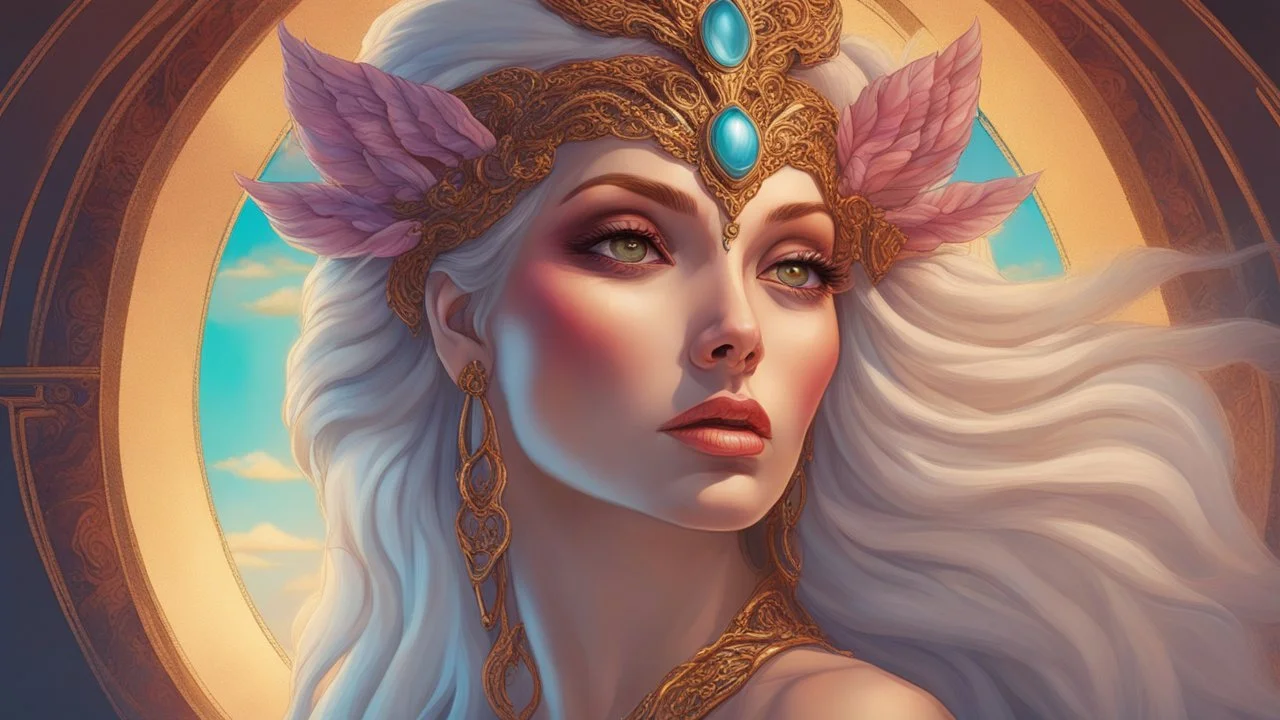 The beautiful goddess of love. concept art, mid shot, intricately detailed, color depth, dramatic, 2/3 face angle, side light, colorful background. Painted by Julie Bell