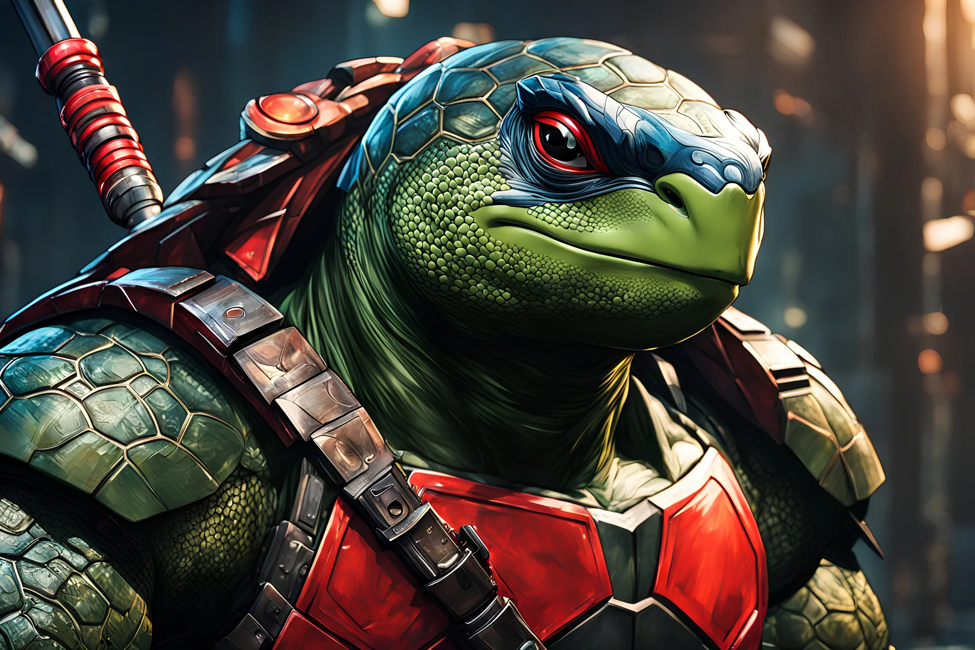 Rafael in 8k live anime artstyle, Turtles, red custom, TMNT them , dynamic pose, intricate details, highly detailed, high details, detailed portrait, masterpiece,ultra detailed, ultra quality