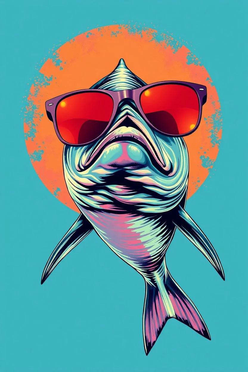 baracuda with sunglasses in the style of warhol