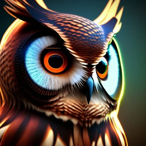 Badass Owl, macro lens blur, photorealistic,studio lighting, sharp focus, unreal engine