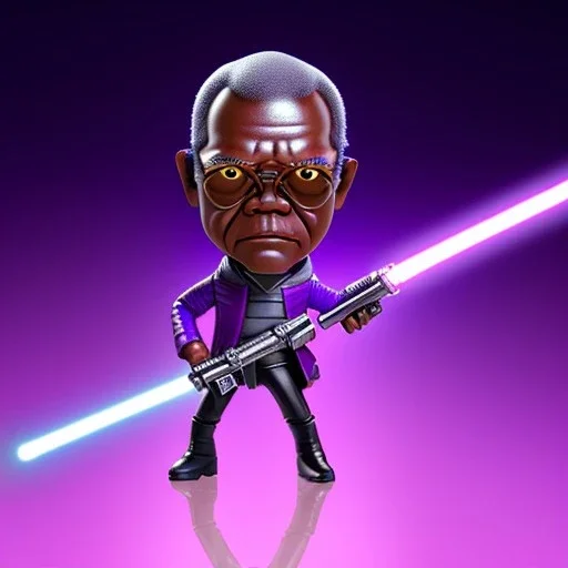 Samuel jackson purple jedi bobblehead with lightsaber that is purple and boots,