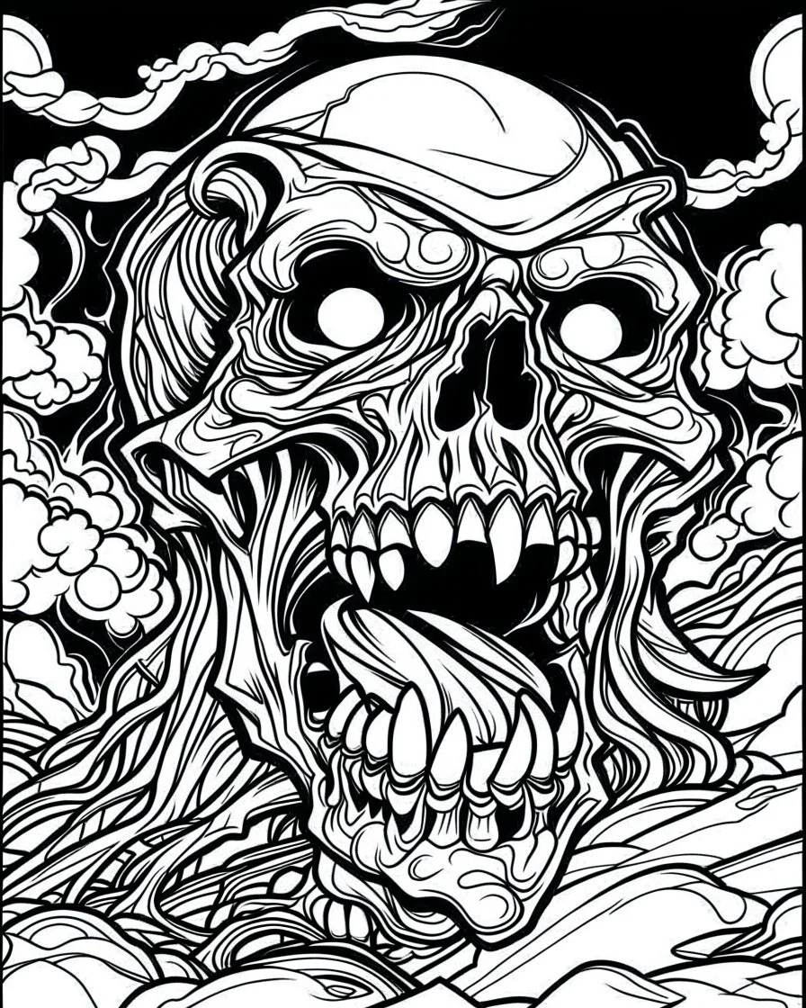 create a 2d black outline, "scary psycho monster death deformation on face and psycho smile coloring book for adults", coloring page, low details design, black contour, coloring page design, coloring page for adults,horror background, black contour and white space beetween contour, same contour,sketch style, horror style, creepy style, minimalist, halloween background,simple, white background