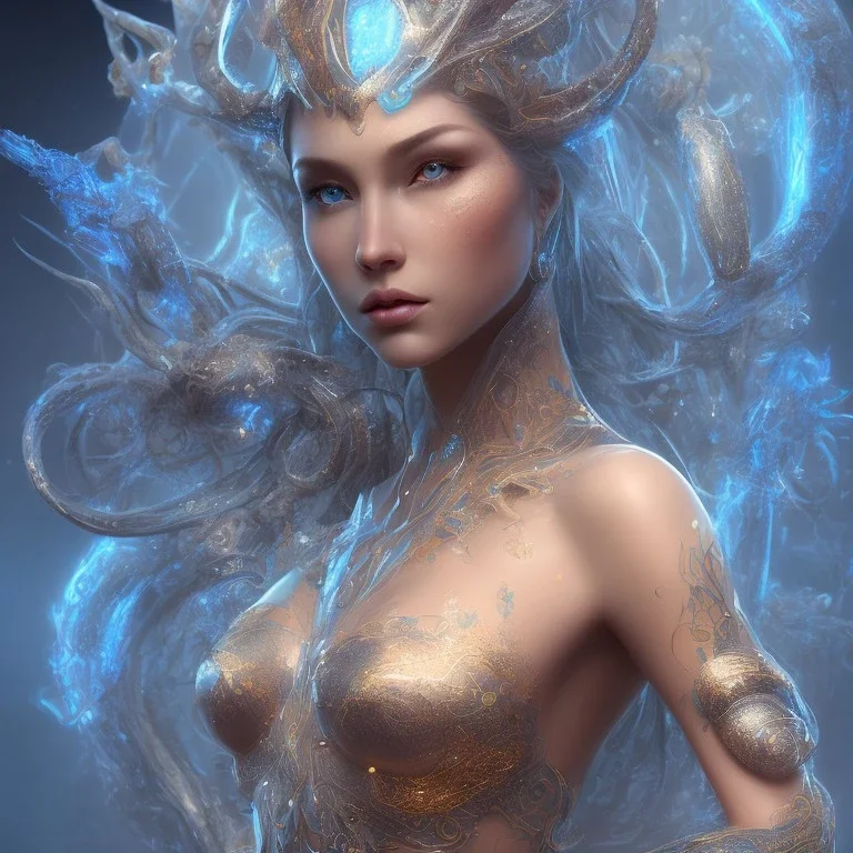 full body of beautiful blue na'vi queen, sexy, volumetric lighting, particals, intricate detail,realistic, close up