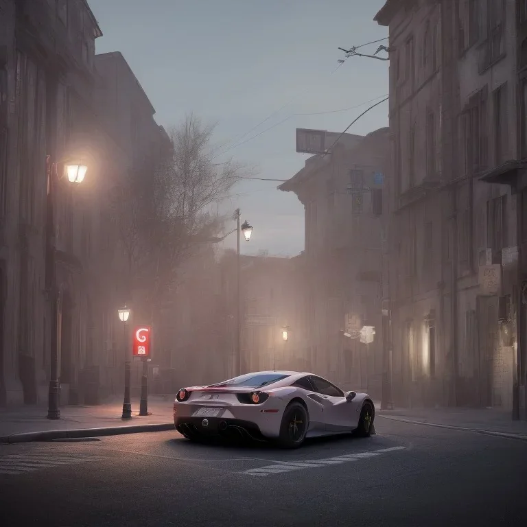 Ferrari 488 under a street light