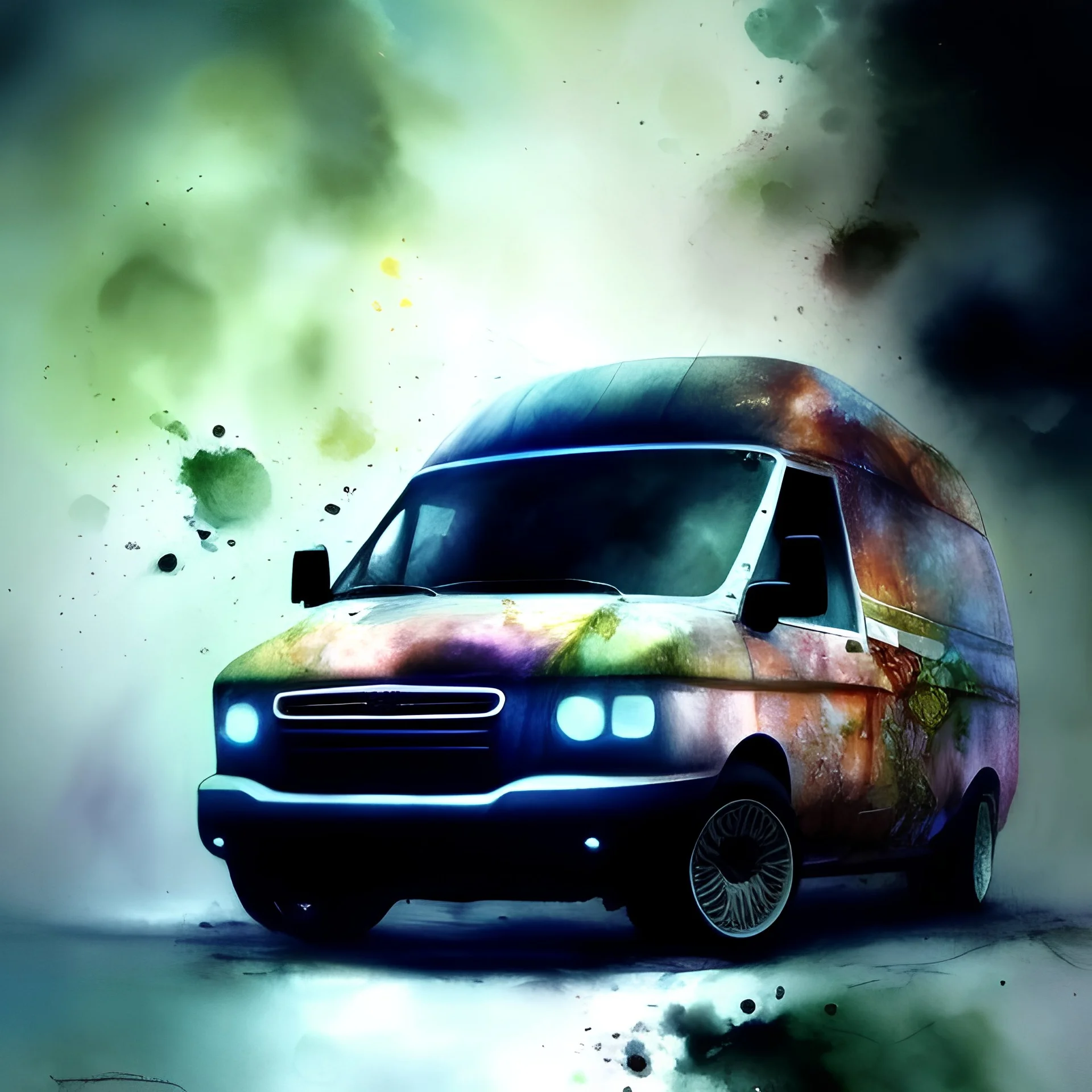 Ford transit custom van, watercolor illustration,<agnes cecile> <Yoji Shinkawa>