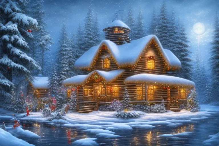 Christmas river mountain lantern cabin