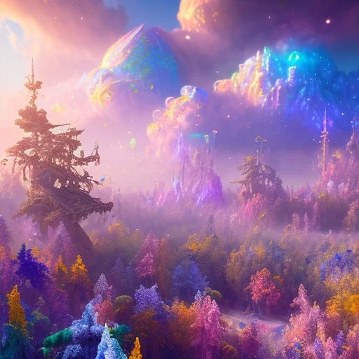 blue gold and violet landscape with multicolored crystals falling from the sky, full of details, smooth, bright sunshine，soft light atmosphere, light effect，vaporwave colorful, concept art, smooth, extremely sharp detail, finely tuned detail, ultra high definition, 8 k, unreal engine 5, ultra sharp focus