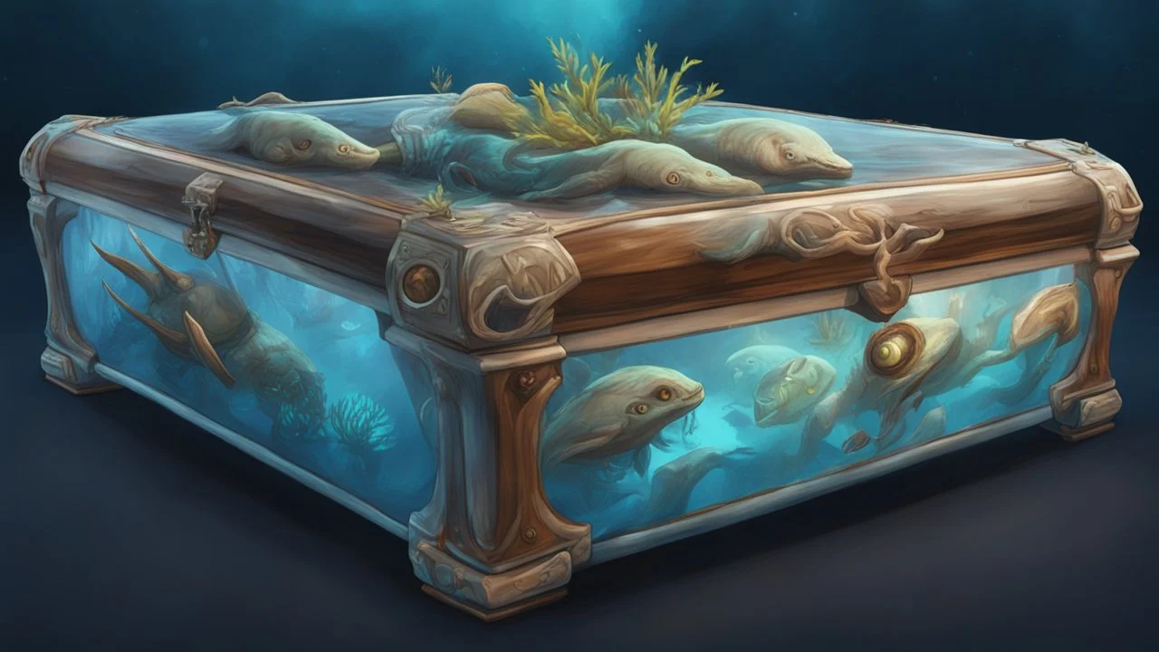 subnautica below zero, casket with a creatures drawn on it, from subnautica, realistic