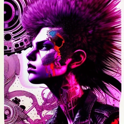 beautiful punk girl, hyper detailed, hyperdetailed, intricately detailed, illustration by <kilian eng> <Yoji Shinkawa>, purple tones,