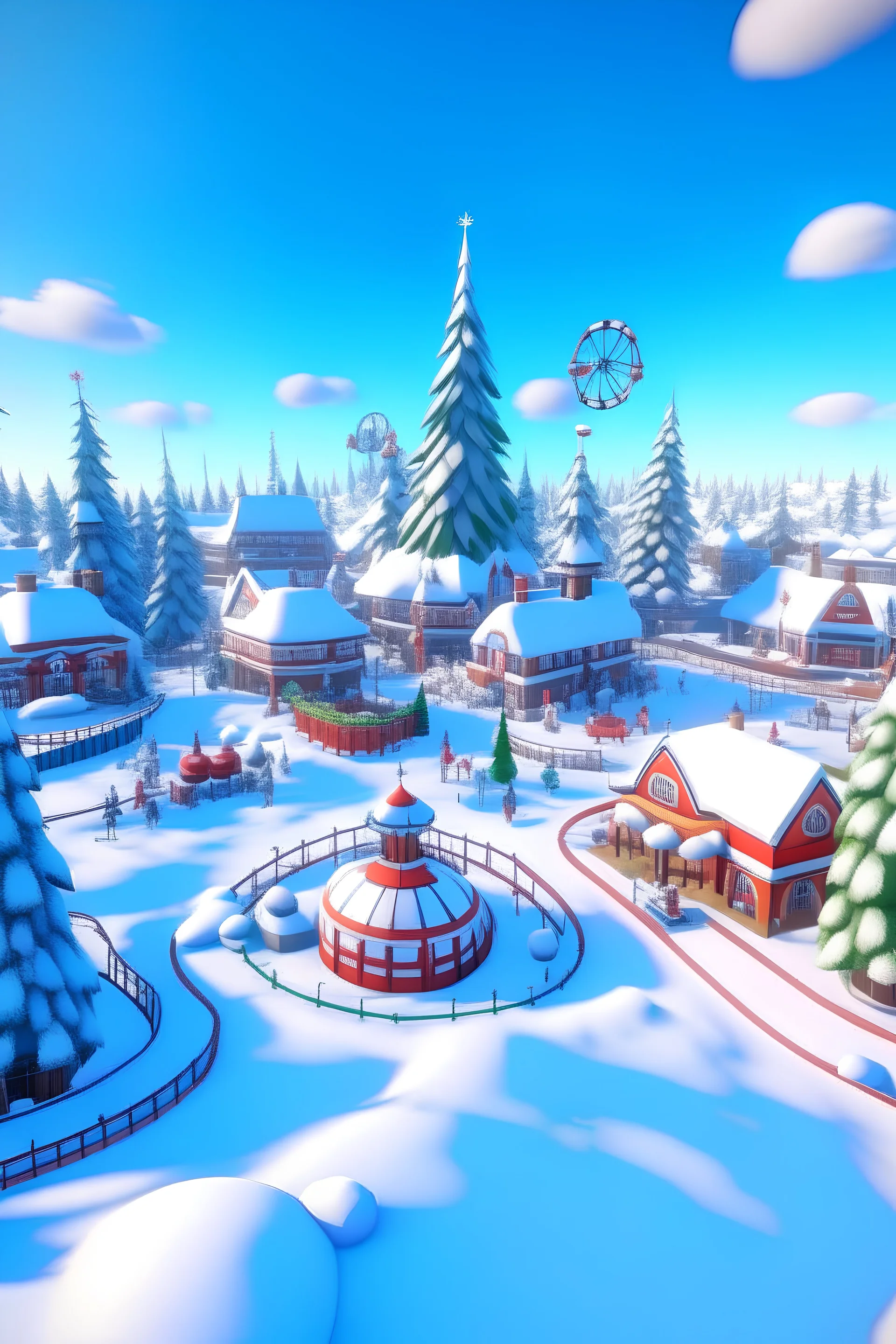 snowy christmas theme park