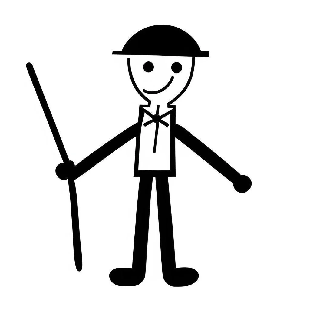 thin stick man with a bow tie black and white