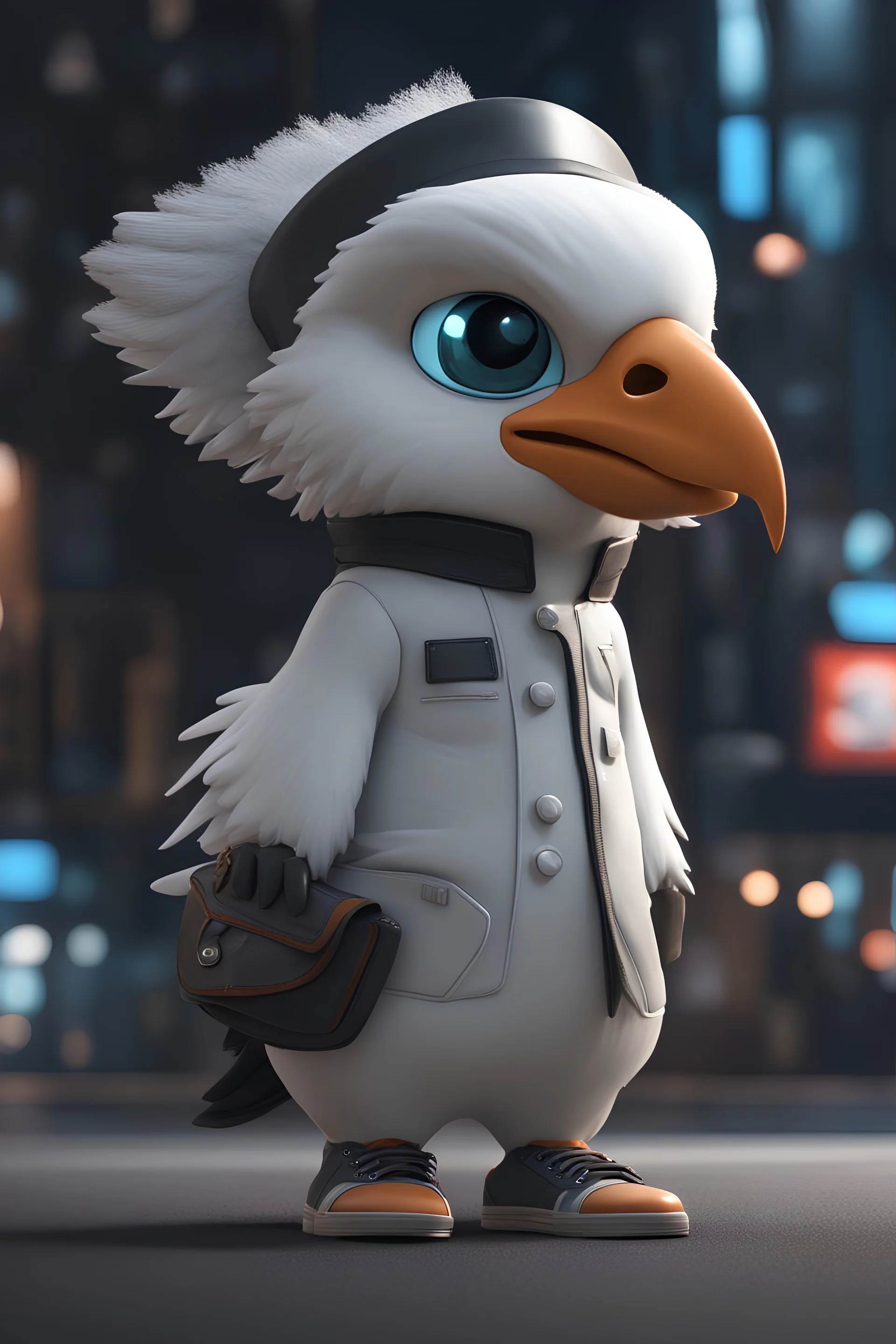 cartoon cute majestic eagle with white and sneakers, Cyberpunk realism style, front view, wearing a chef costume, zbrush, Arys Chien and light black, lit children, 32k uhd, street fashion, round,8k,HD