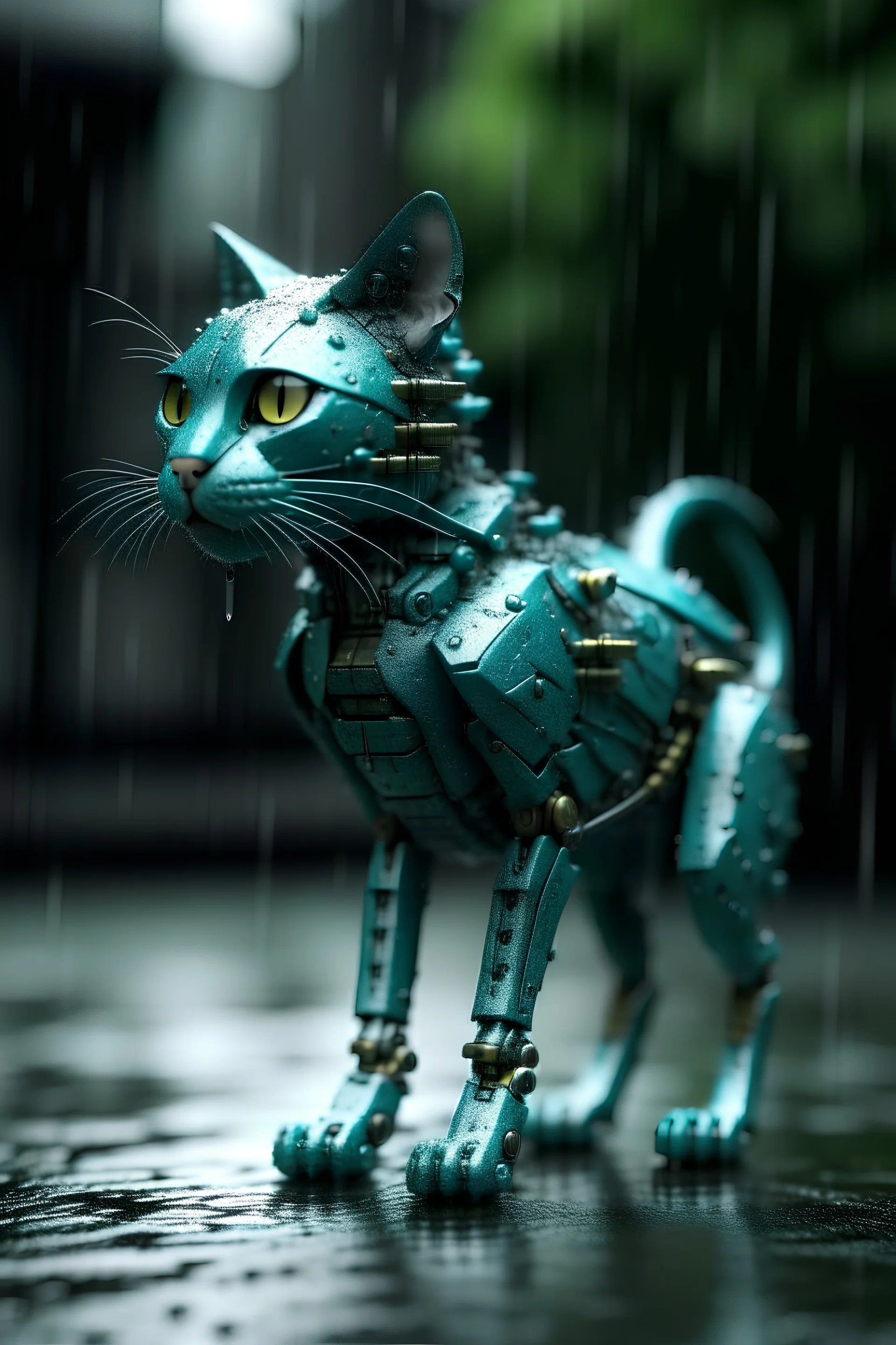 gato robótico en la lluvia