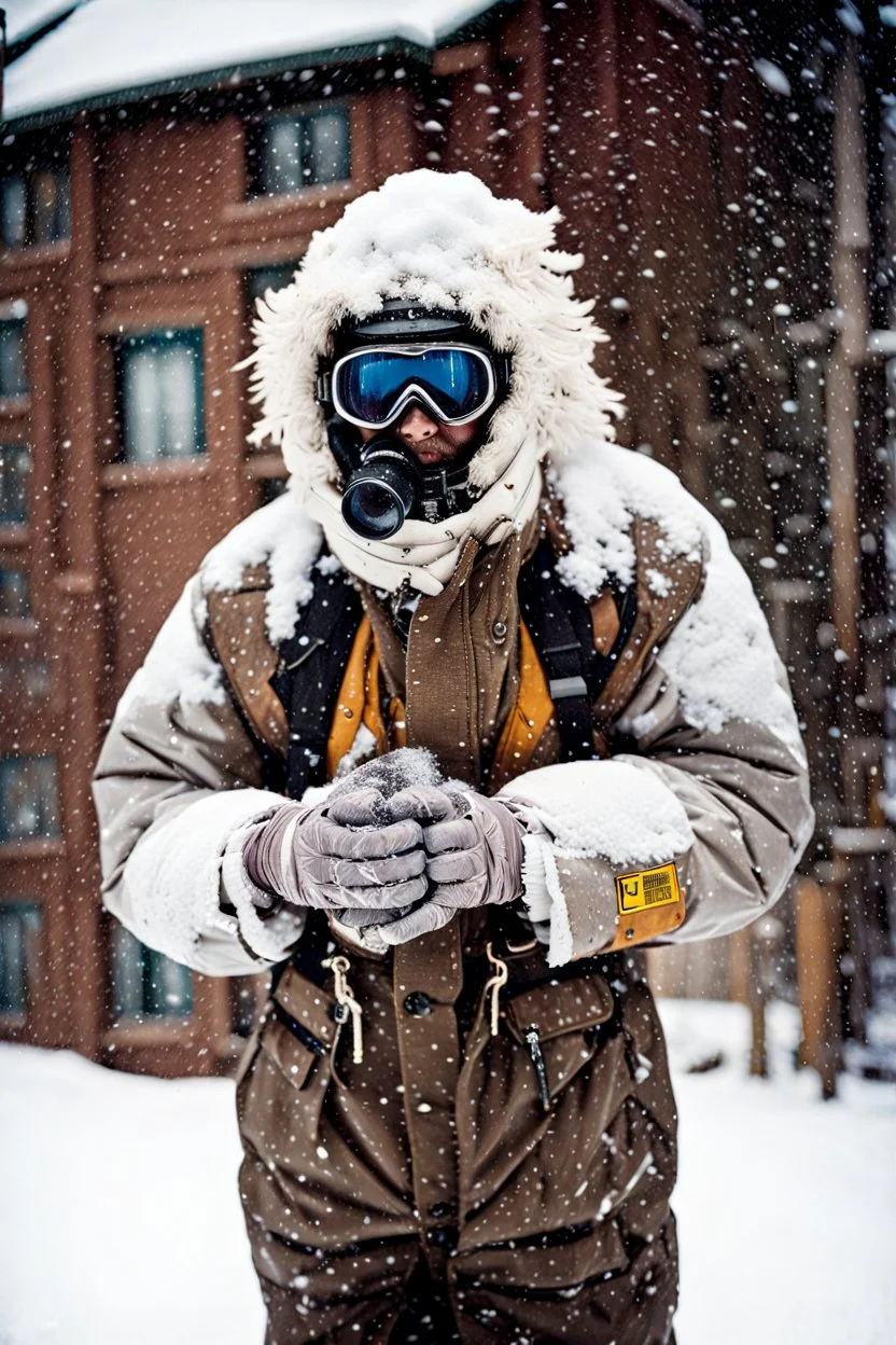 close up documentary photography, National Geographic, Yeti, weird, Dystopian, Japanese, Extreme depth of field, bokeh blur, winter, blizzard, Alberta, all-natural, in the style of candid, imperfection, natural lighting, light-focused, Professional shot, shot on Agfa, Fuji Film, Anamorphic lens, 1980s, taken with Hasselblad --ar 4:5 --w 150 --style raw