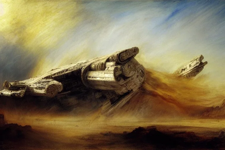 crashed millenium falcon in the desert painted by william turner